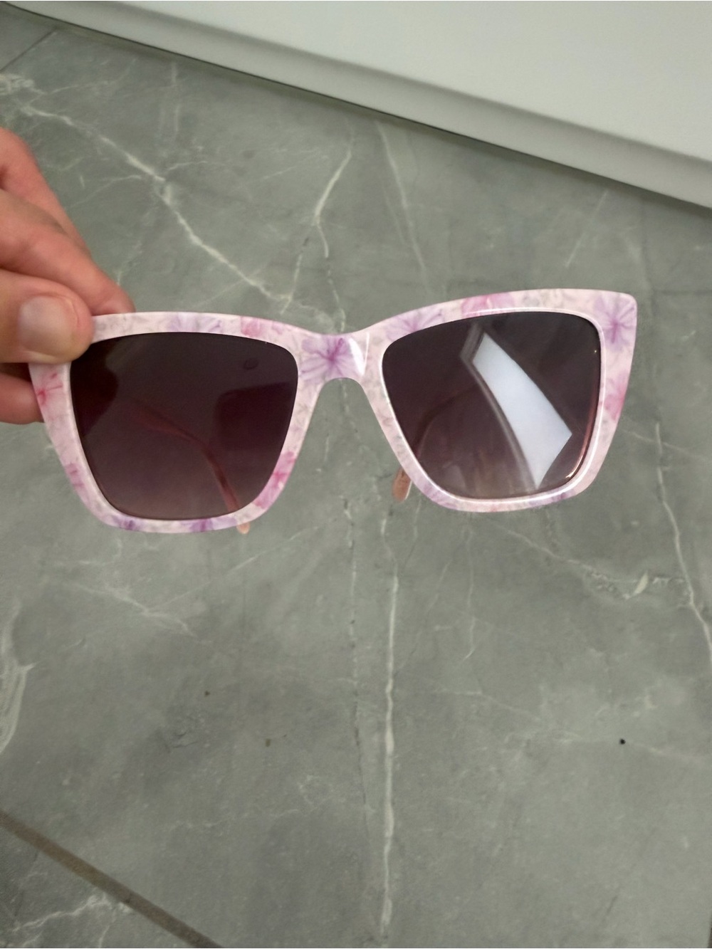 LoveShackFancy Pink Marbled Square Sunglasses